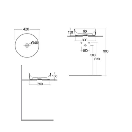 Νιπτήρας Feeling Round Black matt 42x42x13 cm Rak Ceramics